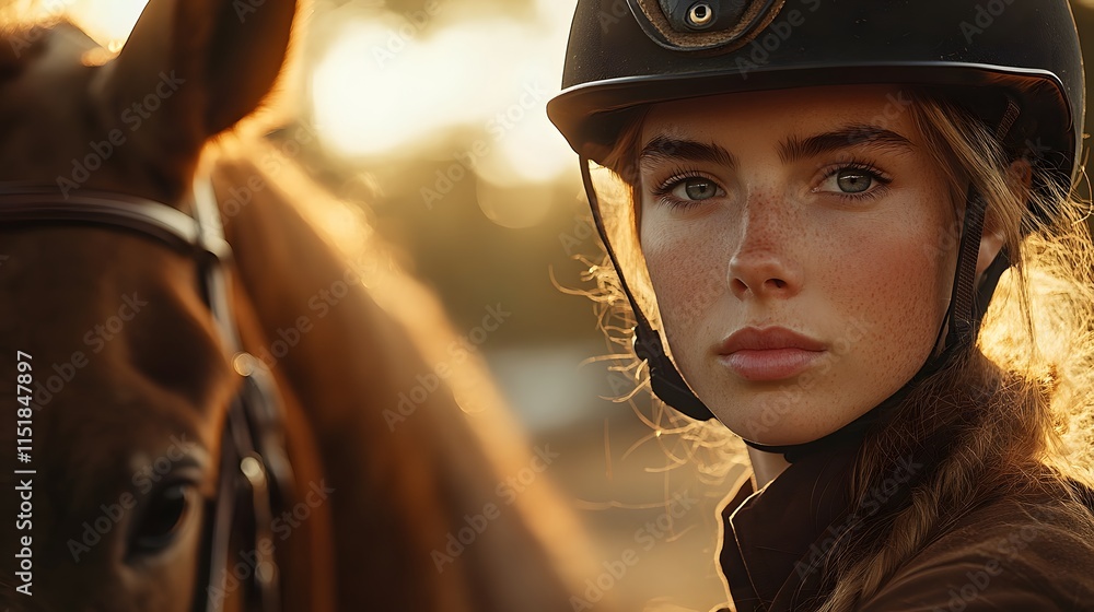 Equestrian portrait with brown horse and rider. Traditional riding attire in warm stable lighting. Close-up shot capturing genuine connection. Professional equine photography with rich earth tones. Equestrian portrait with brown horse and rider. Traditional riding attire in warm stable lighting. Close-up shot capturing genuine connection. Professional equine photography with rich earth tones.