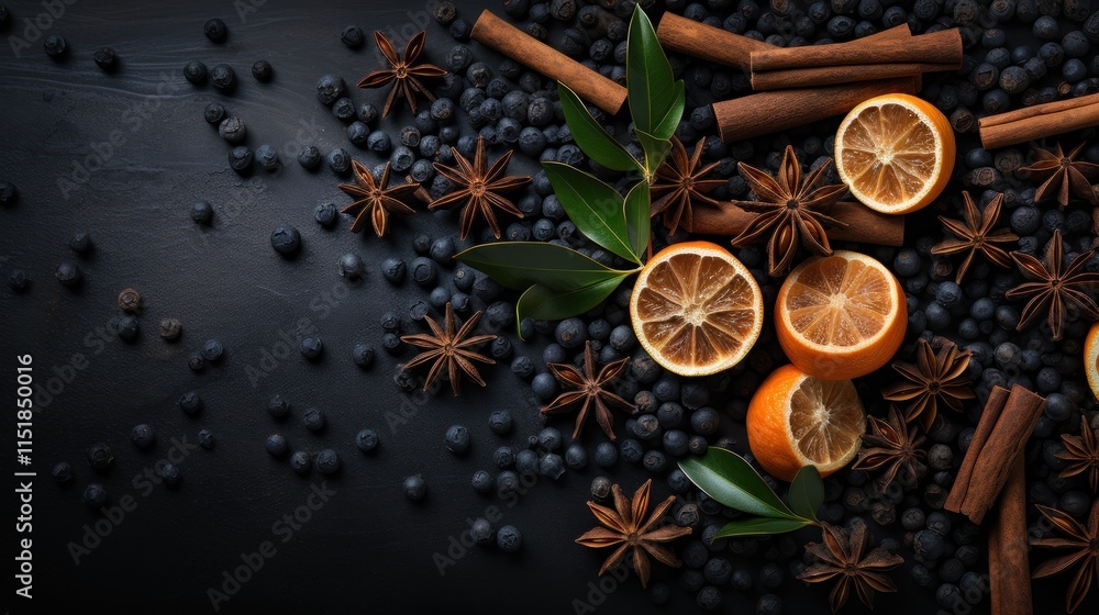 Fototapeta premium Aromatic Spices and Citrus: A Festive Culinary Composition