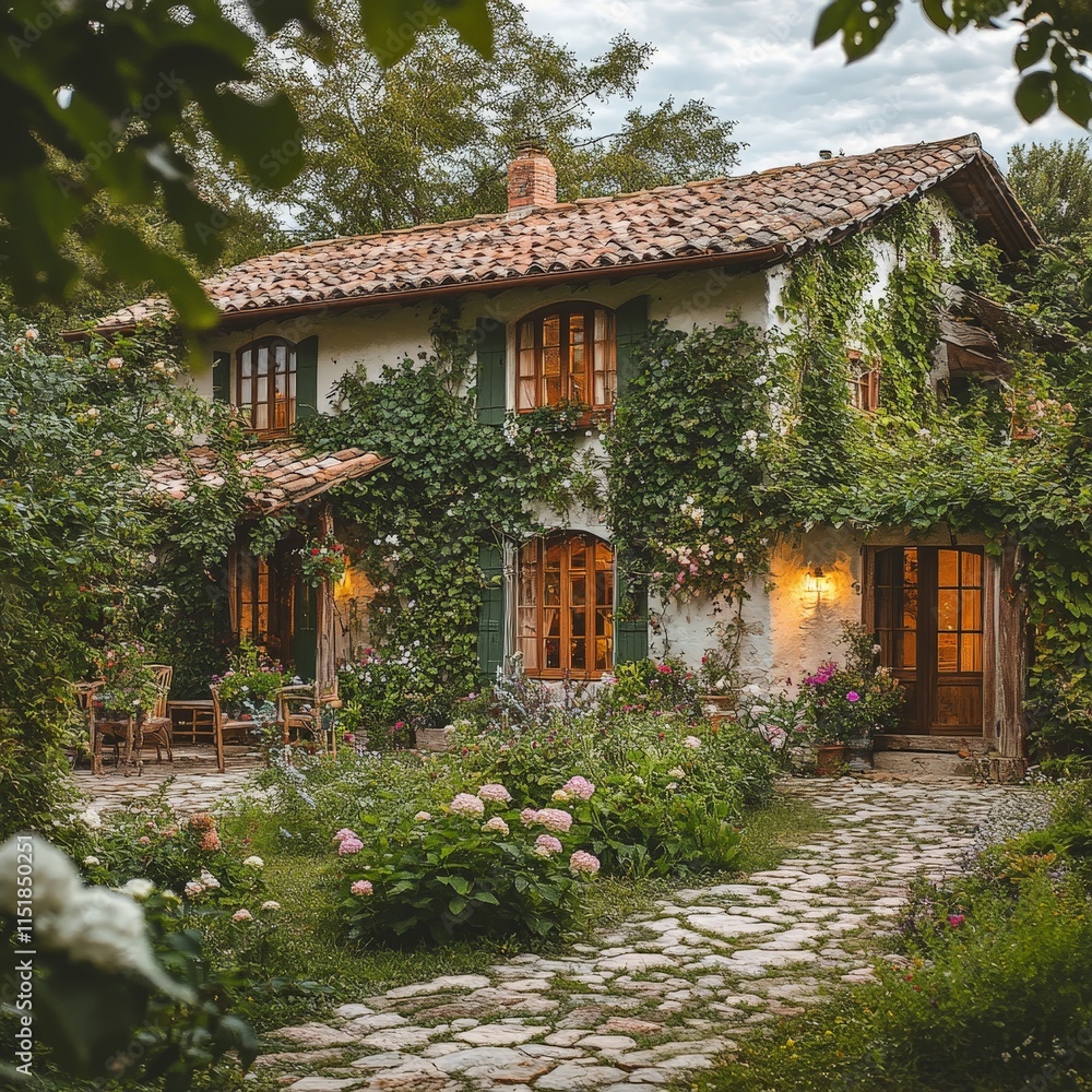 Charming White Countryside Home with Lush Green Garden Charming White Countryside Home with Lush Green Garden