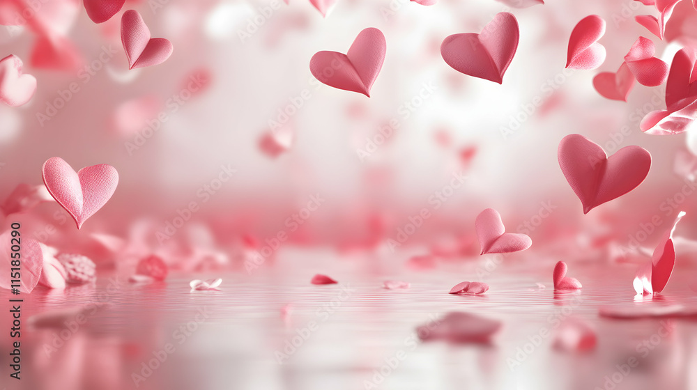 A soft, romantic scene with floating pink hearts, creating a dreamy atmosphere. A soft, romantic scene with floating pink hearts, creating a dreamy atmosphere.