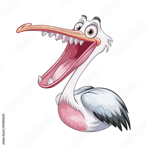 Vector illustration of a cartoon animation of pelican, painted in watercolor, isolated on a white background, pelican animation
