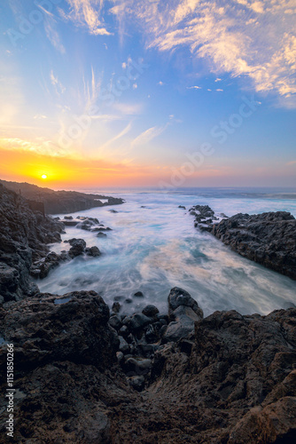 The sea breaking against the rocks