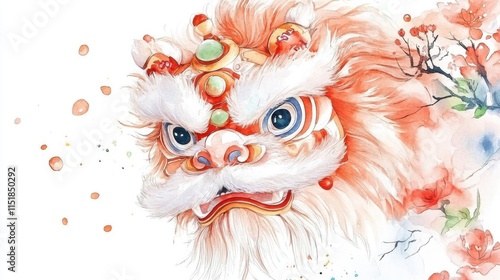 A vibrant and expressive lion dance mask, symbolizing prosperity and celebration, with intricate details and colorful artistry. photo