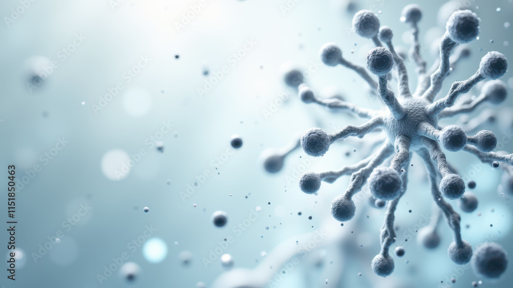 Naklejka premium A magnified view of a Semaglutide molecule showcasing its atomic structure with surrounding water molecules, indicative of its molecular behavior and scientific composition.