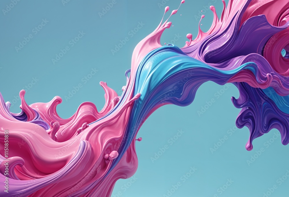 Fluid Abstract Composition with Pink and Blue Waves Fluid Abstract Composition with Pink and Blue Waves