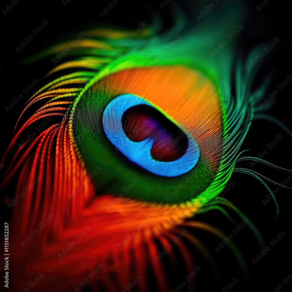 Obraz premium ,peacock feather on transparent background, peacock feather close up, close up of feather , 