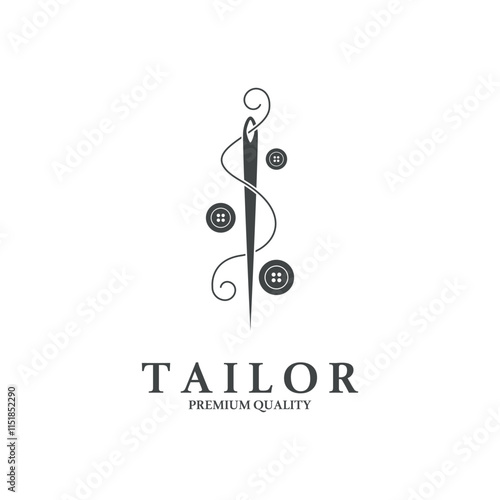 Tailor logo icon illustration template combination of buttons for clothes, thread and sewing machine, for clothing product design