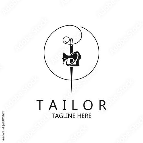 Tailor logo icon illustration template combination of buttons for clothes, thread and sewing machine, for clothing product design
