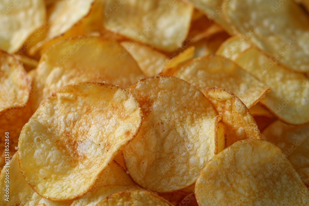 Close up of appetizing potato chips, creating a savory snack background Close up of appetizing potato chips, creating a savory snack background