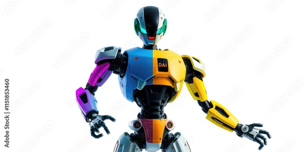 The robot showcases intricate dance moves with an array of vibrant colors in a contemporary studio. Its mechanical limbs move fluidly, captivating the audience The robot showcases intricate dance moves with an array of vibrant colors in a contemporary studio. Its mechanical limbs move fluidly, captivating the audience