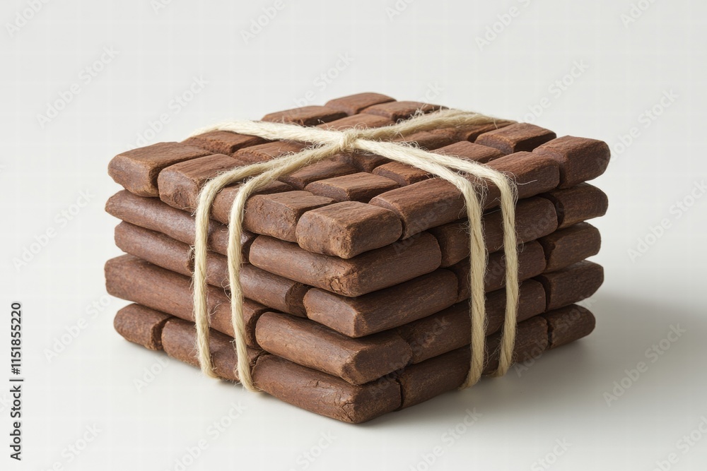 Stack of Brown Wooden Coasters Tied with Twine Stack of Brown Wooden Coasters Tied with Twine