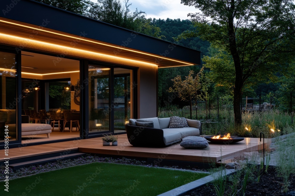 A stylish outdoor lounge area featuring a cozy fire pit, ideal for evening gatherings, set against a backdrop of natural greenery creating an inviting atmosphere. A stylish outdoor lounge area featuring a cozy fire pit, ideal for evening gatherings, set against a backdrop of natural greenery creating an inviting atmosphere.