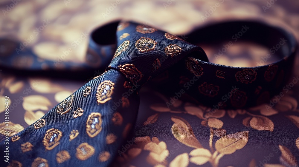 Elegant Silk Tie on Ornate Background Elegant Silk Tie on Ornate Background