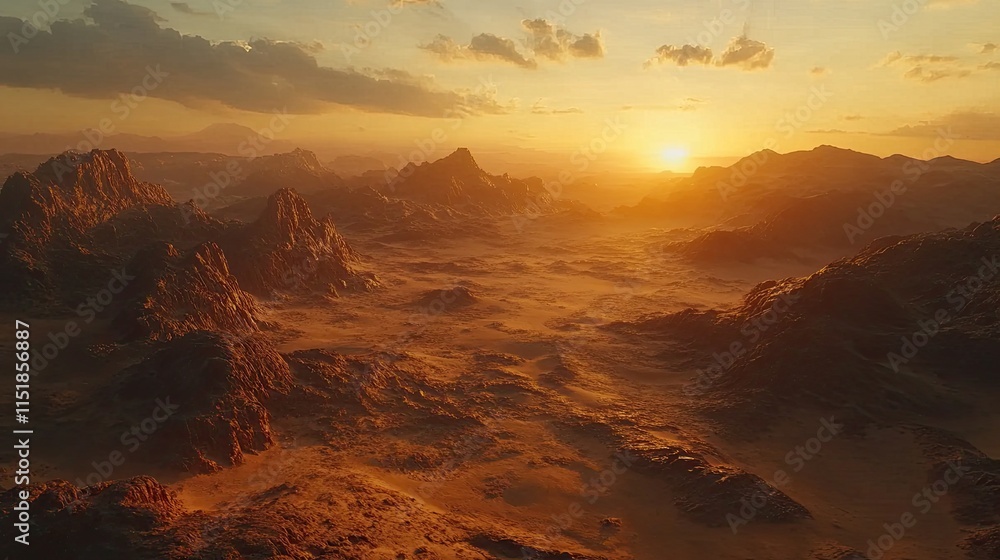 Fototapeta premium Golden Sunset Over Rugged Desert Mountainscape