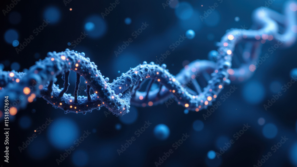 A visual representation of Semaglutide as a strand of DNA with blue bubbles, symbolizing biological activity and molecular interactions. A visual representation of Semaglutide as a strand of DNA with blue bubbles, symbolizing biological activity and molecular interactions.