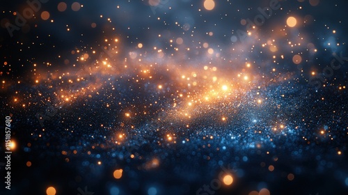 Abstract blue and orange glowing particles background.  2 