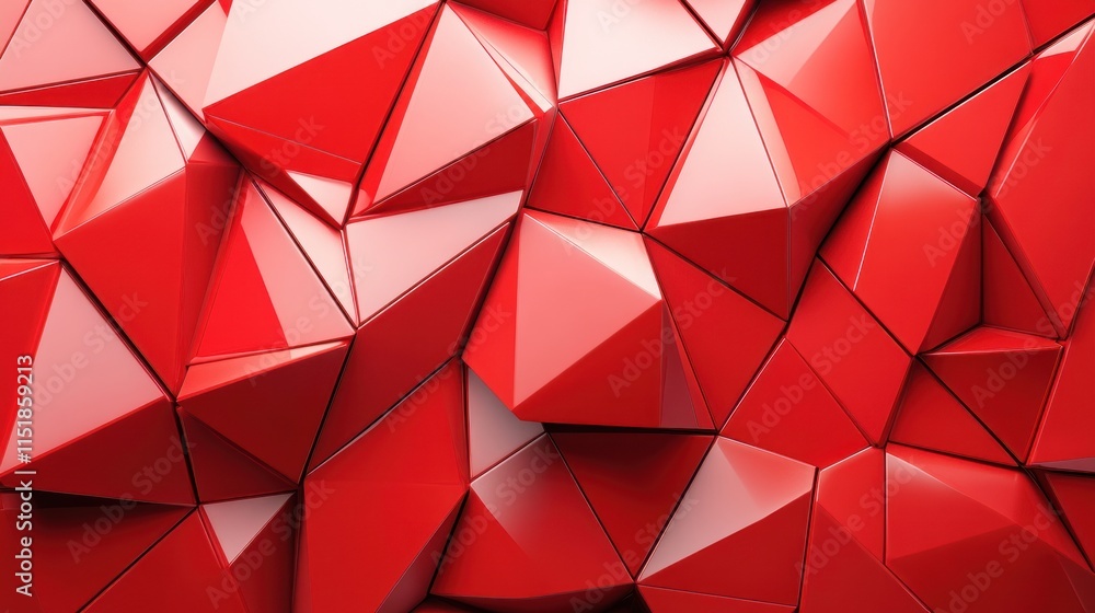 Abstract Red Polygonal Background: A 3D Render of Shiny Triangular Forms Abstract Red Polygonal Background: A 3D Render of Shiny Triangular Forms