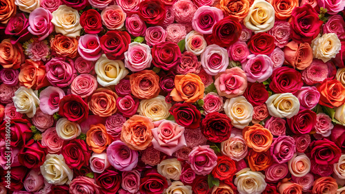 Natural fresh red and pink roses flowers pattern wallpaper. top view, Red and pink rose flower wall background.