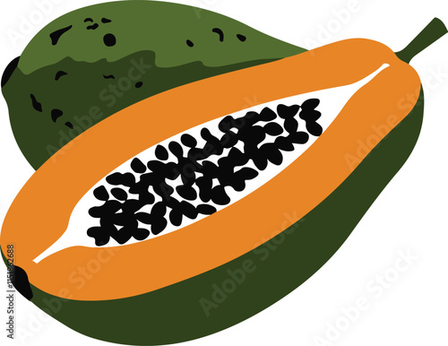 Cut Papaya Vector Art illustration