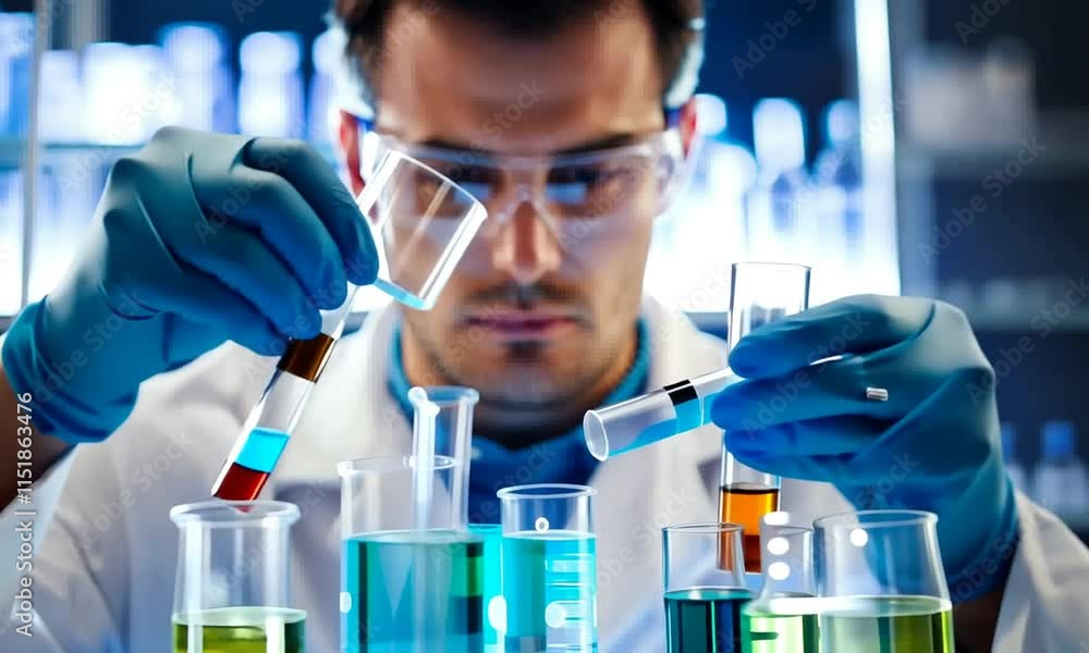 Focused Scientist in Lab Conducting Experiments Focused Scientist in Lab Conducting Experiments