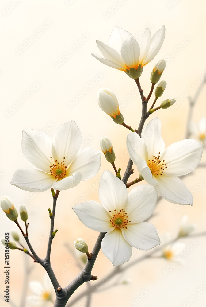 Obraz premium bloom jasmine flowers watercolor ai generated 