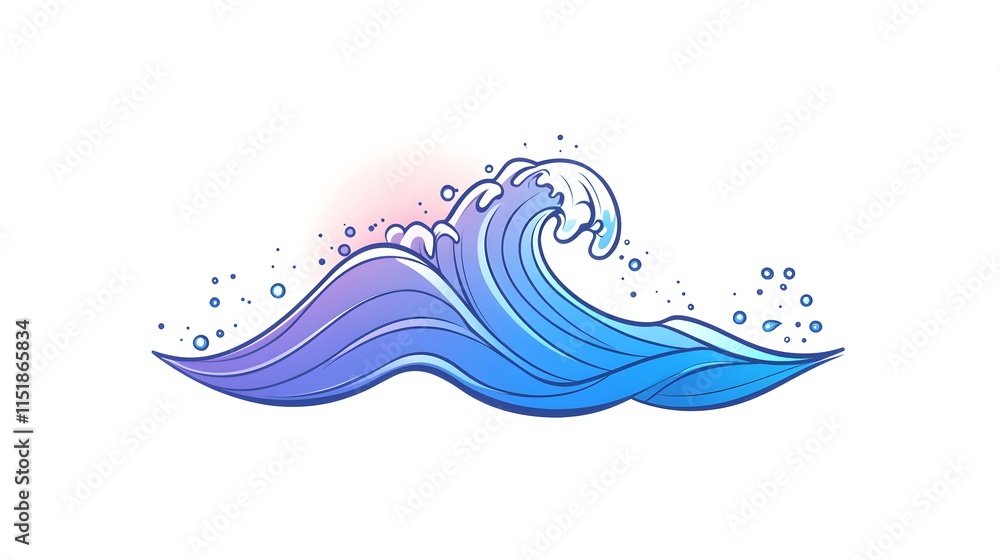 Stylized illustration of a blue ocean wave cresting Stylized illustration of a blue ocean wave cresting