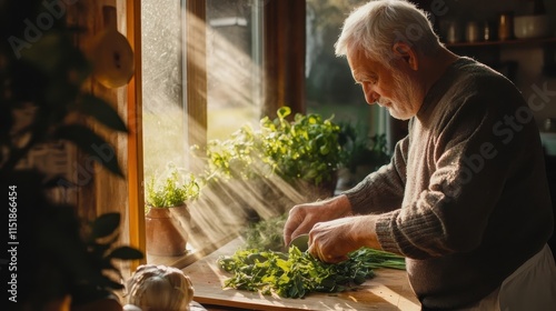 Elderly Man Prepares Fresh ...