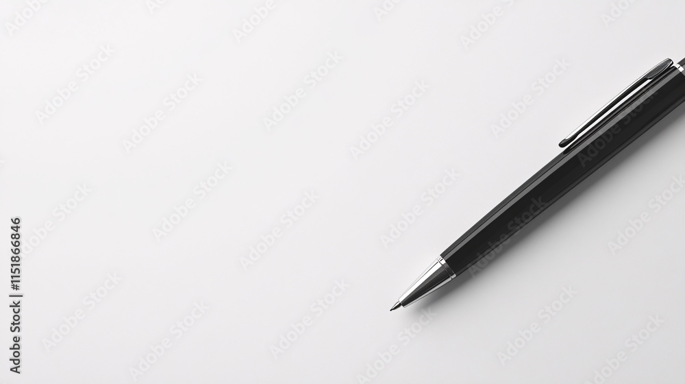 Professional Black Pen Positioned Diagonally on Pure White Surface Professional Black Pen Positioned Diagonally on Pure White Surface