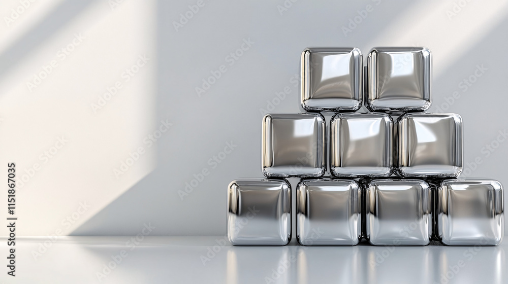 Minimalist Metallic Silver Cube Pyramid with Dynamic Light Reflections Minimalist Metallic Silver Cube Pyramid with Dynamic Light Reflections
