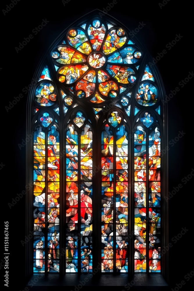 Vibrant Gothic Stained Glass Window in Church