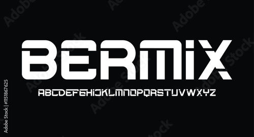 Modern Design vector linear Font for Title, Header, Lettering, Logo, Monogram. Corporate Business Luxury Technology Typeface. Letters, Numbers Line art style.
