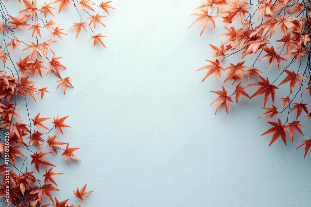 Autumn Maple Leaves Frame on Light Blue Background Autumn Maple Leaves Frame on Light Blue Background