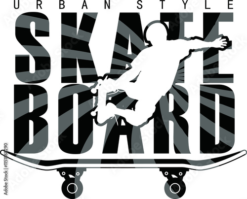 skateboard graphic design for tee print.Skateboard icon template isolated on white background.