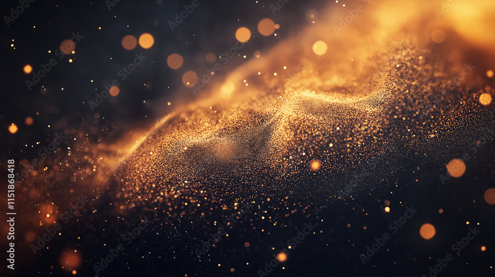 Fototapeta premium Faszinierende Nahaufnahme von goldenen Glitzerpartikeln auf schwarzem Hintergrund