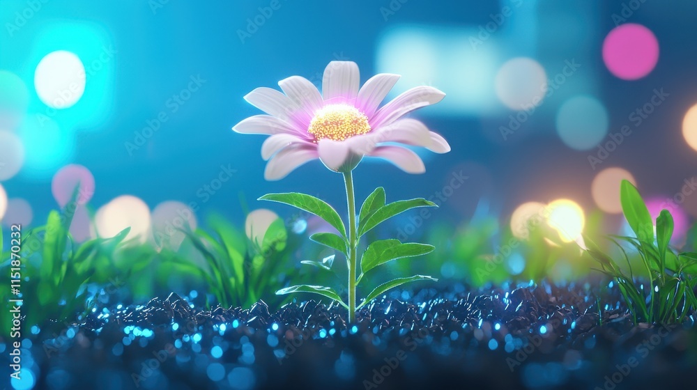 Fototapeta premium Night Bloom Luminous Flower in City Lights