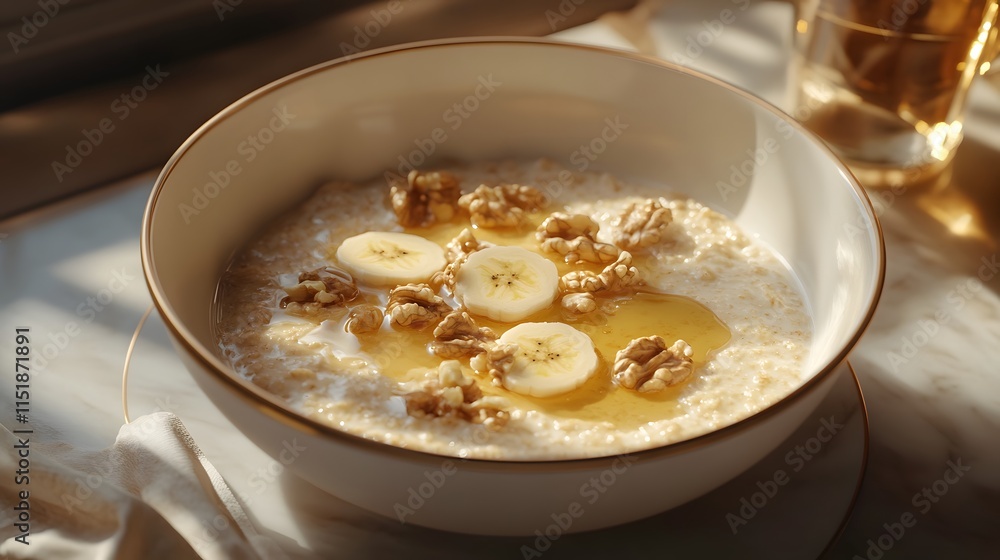 Creamy Oatmeal Bowl with Sliced Banana and Honey Drizzle Creamy Oatmeal Bowl with Sliced Banana and Honey Drizzle