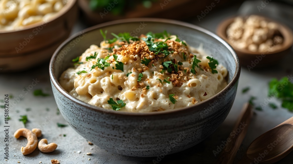 Creamy Macaroni Dish Topped with Herbs and Crunchy Nuts Creamy Macaroni Dish Topped with Herbs and Crunchy Nuts