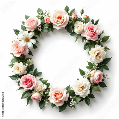 Rose circle border white background