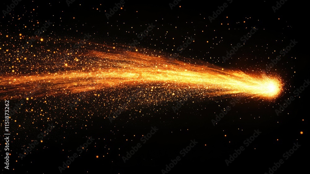 Obraz premium A glowing ember scattering sparks as it burns, with shimmering particles fading into the blackness