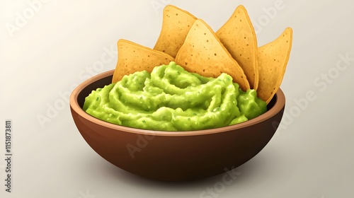 Delicious Guacamole Dip with Tortilla Chips in a Wooden Bowl photo