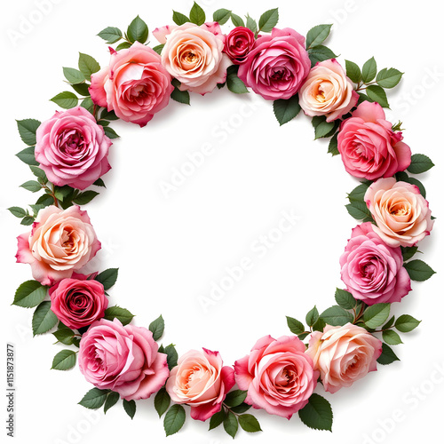 Rose circle border white background