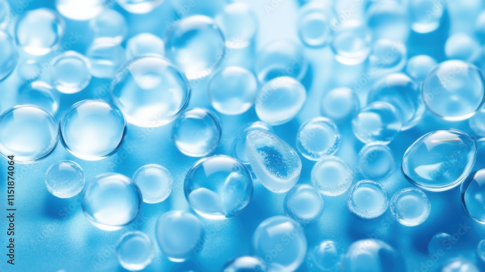 Droplets of water creating a mesmerizing pattern on a smooth blue surface, capturing light beautifully in bright settings Droplets of water creating a mesmerizing pattern on a smooth blue surface, capturing light beautifully in bright settings