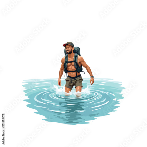 River trekking vector illustration on white background
