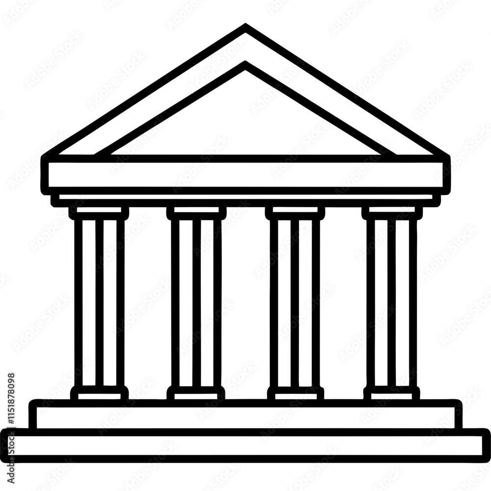 Bank Building Line Art Vector Illustration Bank Building Line Art Vector Illustration