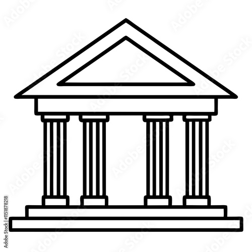 Bank Building Line Art Vector Illustration