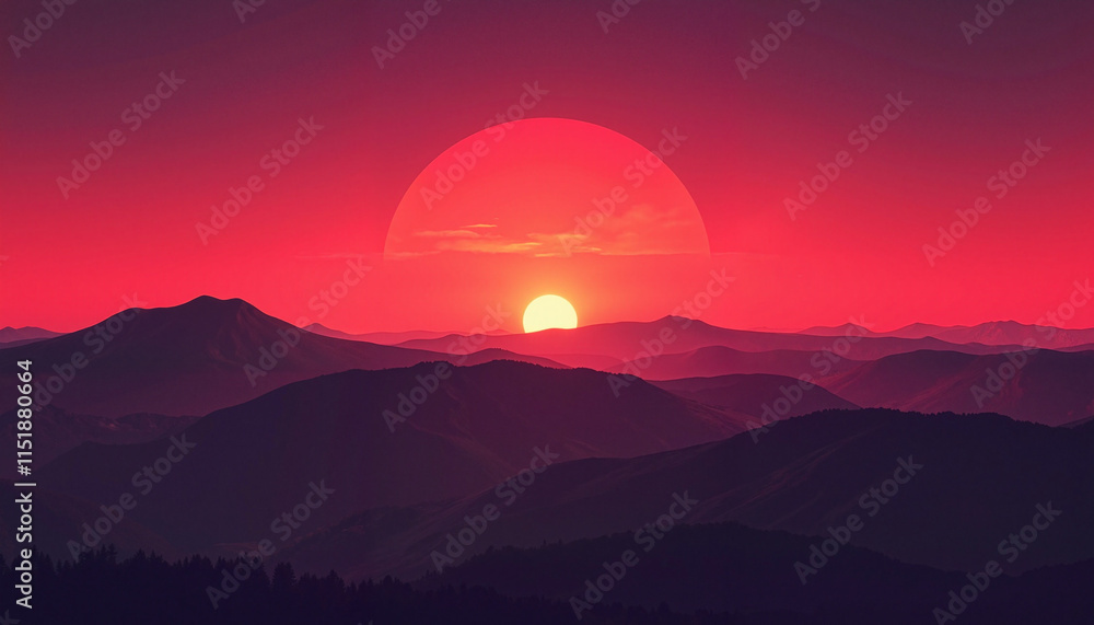 Stunning sunset over mountains creating a dramatic pink and purple skyline Stunning sunset over mountains creating a dramatic pink and purple skyline