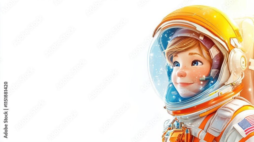 A 4K cartoonish animated clipart of an astronaut in a spacesuit, in a bright space setting, white background, copy space for text A 4K cartoonish animated clipart of an astronaut in a spacesuit, in a bright space setting, white background, copy space for text