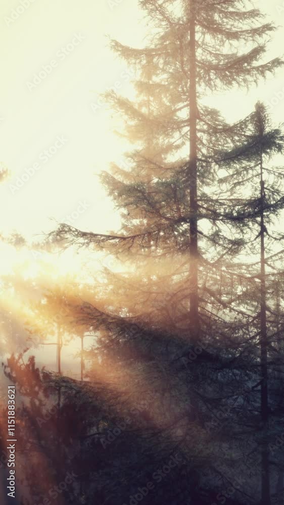 Tranquil sunburst breaking through coniferous boughs Tranquil sunburst breaking through coniferous boughs