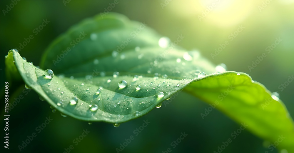 Raindrops on green leaf nature scene close-up photography sunlit environment macro view refreshing concept Raindrops on green leaf nature scene close-up photography sunlit environment macro view refreshing concept