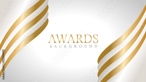 Elegant awards background with gold and silver ribbons, perfect for ceremonies, certificates, presentations, and promotions. Modern and luxurious design exuding prestige and professionalism